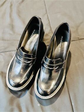 Madden Girl Shiny Black Platform Penny Loafers